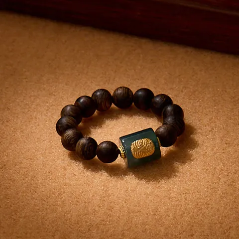 Vintage Agarwood Bead Ring With 925 Sterling Silver Blue Water Jadeite Ethnic Zen Style Handmade Jewelry For Women Gift