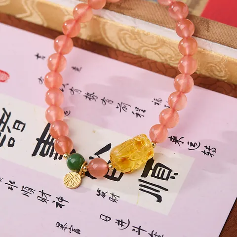 Southern Red Agate Beaded Bracelet Natural Amber Pixiu Jasper 925 Sterling Silver Blessing Pendant 14K Gold Filled Beads For Women Jewelry