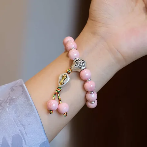 Vintage Chinese Style Ceramic Beaded Bracelet Alloy Vajra Bell Pendant Colorful Braided Rope Traditional Buddhist Zen Jewelry Unisex Bracelet