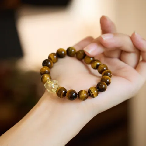 Natural Tiger Eye Stone Citrine Beaded Bracelet Vintage Unisex Healing Crystal Elastic Hand String Jewelry Gift