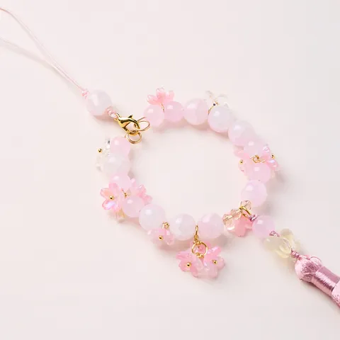 Llavero de Borla de Flor de Esmalte de Color Rosa Estilo Chino Adorno para Bolso con Cuentas Colgante para Móvil para Mujeres Niñas Regalo