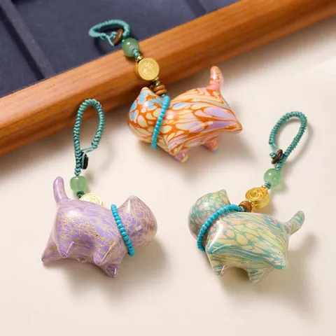 Traditionele Lak Sandelhout Gelukskat Hanger Handgemaakte Tashanger Met Kwast Chinese Stijl Maneki Neko Sleutelhanger Voor Auto Huis Decoratie