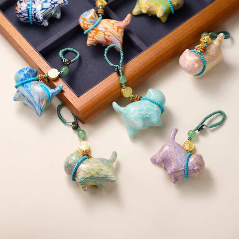 Traditionele Lak Sandelhout Gelukskat Hanger Handgemaakte Tashanger Met Kwast Chinese Stijl Maneki Neko Sleutelhanger Voor Auto Huis Decoratie