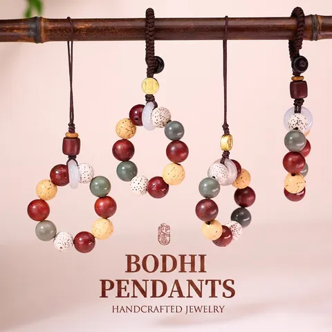 Handgefertigter Natürlicher Bodhi-Samen Multi-Schatz Holzperlen Schlüsselanhänger Handy-Lanyard Für Damen Herren Ethnisch Retro Auto Anhänger Dekor