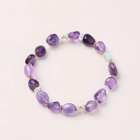 Natürliches Unregelmäßiges Amethyst Perlenarmband Für Damen Handgefertigter Bergkristall Shoushan Stein Legierung Perlen Schmuck Geschenk