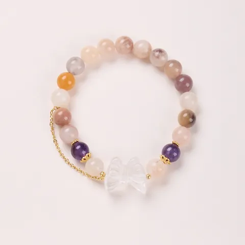 Natural 8mm Purple Shetai Emerald Amethyst Beaded Bracelet With Gold Plated Copper Chalcedony Pendant New Chinese Style Jewelry