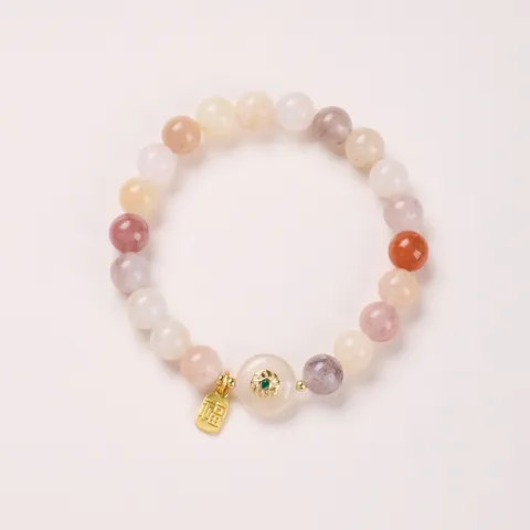Natural 8mm Purple Shetai Emerald Amethyst Beaded Bracelet With Gold Plated Copper Chalcedony Pendant New Chinese Style Jewelry