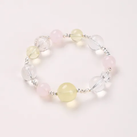 Bracelet en Quartz Citron Naturel Quartz Rose Cristal Blanc Argent Sterling 925 Bracelet Perles Multi-gemmes Bijoux pour Femme