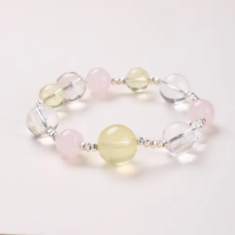Bracelet en Quartz Citron Naturel Quartz Rose Cristal Blanc Argent Sterling 925 Bracelet Perles Multi-gemmes Bijoux pour Femme