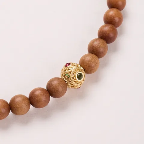 Natural African Jade Sandalwood Double Wrap Beaded Bracelet Vintage Ethnic Style With Gold Gourd Pendant Women Jewelry Gift