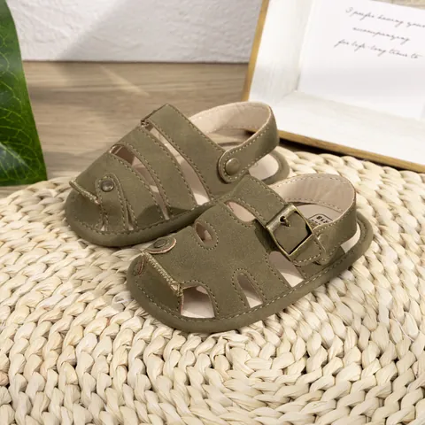 Baby Boy Prewalker Sandals Soft Sole Synthetic Leather Cut Out Breathable Summer Infant Shoes Hook Loop Closure Casual Footwear