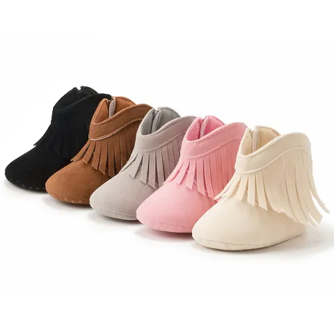 Baby Infant Fringe Boots Faux Suede Tassel Prewalker Shoes Soft Anti Slip Sole Zip Winter Warm Boots For Newborn Toddlers