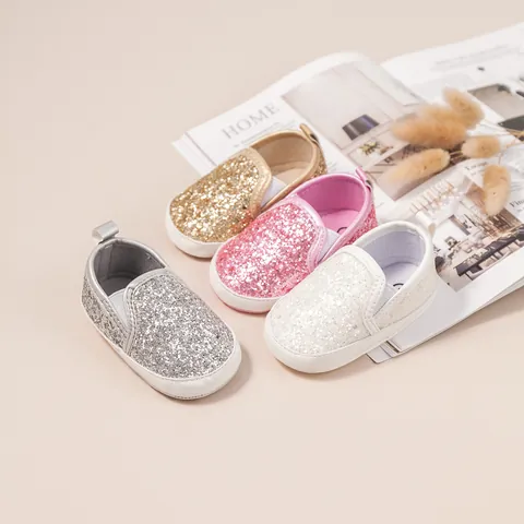 Baby Girls Boys Sequin Pre-Walker Shoes Soft Sole Anti-Slip Infant Toddler Slip On Loafers For Newborn Party Shiny First Walkers