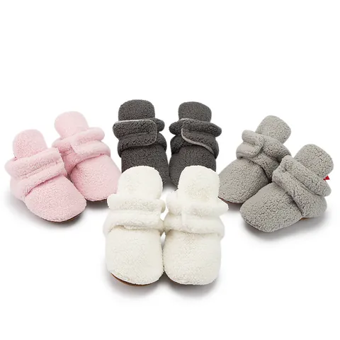Baby Soft Sole Pre-walker Shoes Sherpa Fleece Winter Warm Infant Booties With Hook And Loop For Newborn Boys Girls