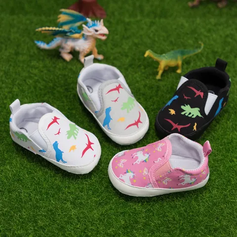 Scarpine Primi Passi in Tela per Neonati Suola Morbida Cartone Animato Dinosauro Unicorno Senza Lacci Scarpe per Bambini