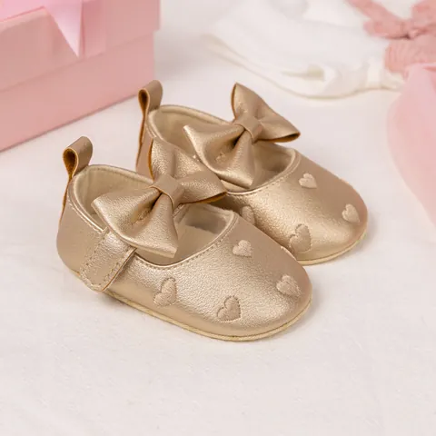 Baby Girls Mary Jane Walker Shoes Synthetic Leather Bow Heart Soft Anti-Slip Sole Princess Infant First Walkers Party Shoes