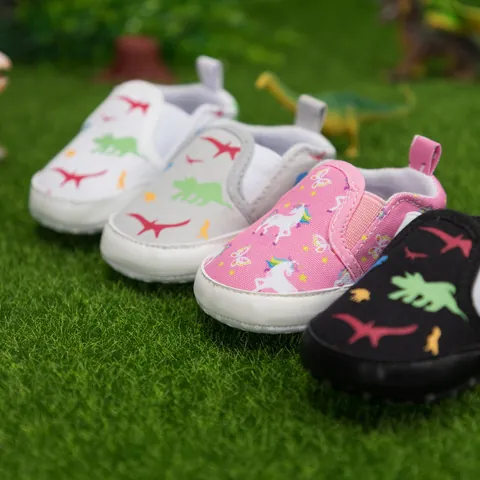 Scarpine Primi Passi in Tela per Neonati Suola Morbida Cartone Animato Dinosauro Unicorno Senza Lacci Scarpe per Bambini