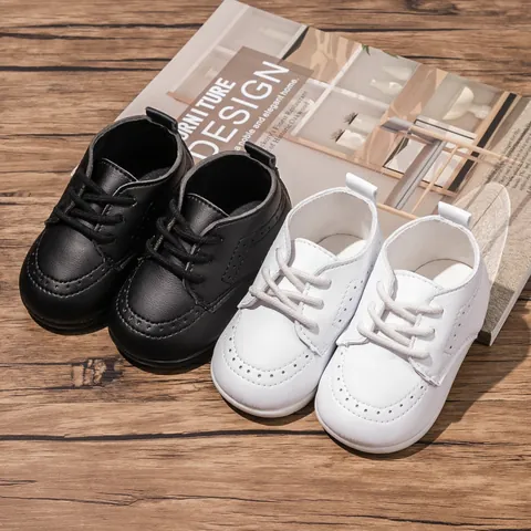 Infant Toddler Brogue Oxford Shoes Soft Sole Anti-Slip PU Leather Lace-Up Baby First Walker Dress Shoes For Wedding Party