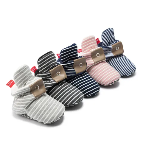 Baby Soft Sole First Walkers Striped Warm Fleece Lined Infant Socks Shoes For Boys Girls Casual Indoor Anti-Slip Footwear