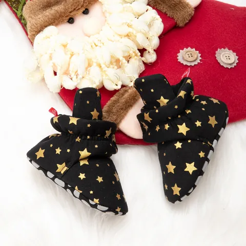 Christmas Baby First Walkers Anti-Slip Soft Sole Cotton Shoes Black Gold Star Print Winter Warm Infant Prewalker Shoes