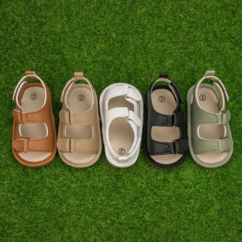 Soft PU Leather Baby Sandals Non Slip Rubber Sole For Infants 0-18 Months Summer Toddler First Walkers Shoes With Double Hook and Loop Straps