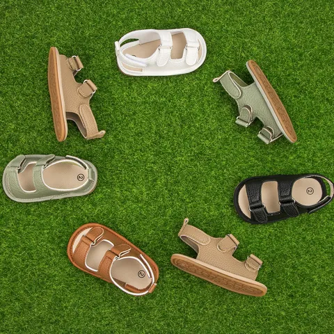 Soft PU Leather Baby Sandals Non Slip Rubber Sole For Infants 0-18 Months Summer Toddler First Walkers Shoes With Double Hook and Loop Straps