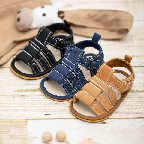 Infant Baby Walking Sandals PU Leather Canvas Breathable Anti-Slip Summer Shoes For Boys Girls Magic Tape Soft Sole