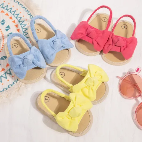 Sandalias de Primeros Pasos para Bebé Niña Suela Blanda Verano Transpirable Algodón con Lazo y Correa Elástica Zapatos Antideslizantes