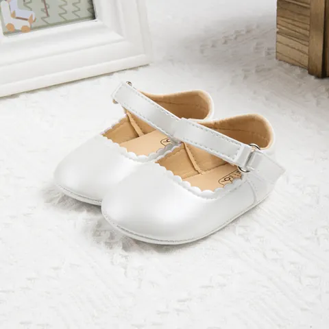 Chaussures Mary Jane Bébé Fille Bord Festonné Cuir PU Premier Pas Fermeture Auto-agrippante Antidérapante Semelle Souple Princesse