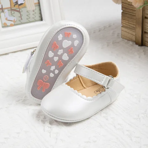 Chaussures Mary Jane Bébé Fille Bord Festonné Cuir PU Premier Pas Fermeture Auto-agrippante Antidérapante Semelle Souple Princesse