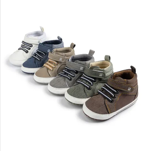 Infant High Top Baby Shoes Non Slip Soft Sole Pre Walkers Casual PU Leather Toddler Sneakers With Magic Tape For Boys Girls