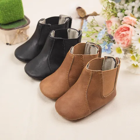 Botas Chelsea Clásicas de Cuero de PU Artificial para Bebé Color Sólido Suela Blanda Zapatos de Primeros Pasos para Bebés Niños Niñas