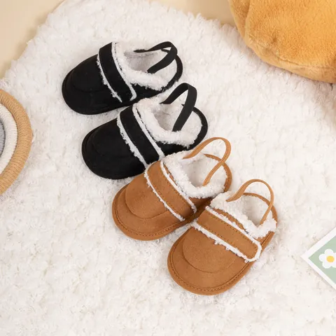 Infant Baby Soft Sole Prewalker Shoes Autumn Winter Warm Faux Suede Fleece Lined Slippers Non-Slip Walkers Elastic Strap