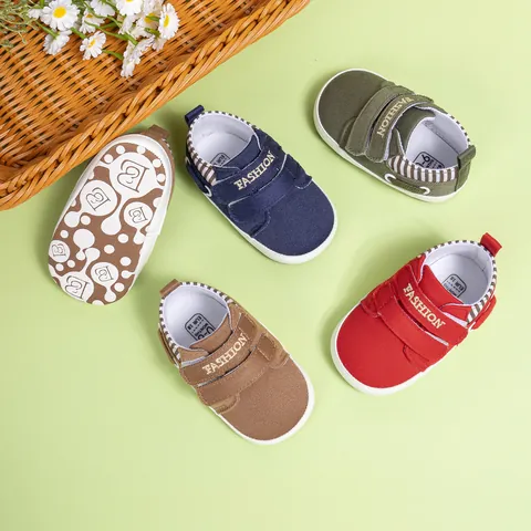 Infant Baby Soft Sole Pre-walker Shoes Striped Canvas Toddler Shoes With Hook And Loop Non-slip Breathable Casual First Walker Shoes For Boys Girls