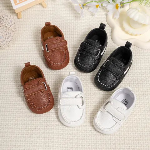 Baby First Walker Shoes Breathable Litchi Pattern PU Leather Soft Sole Anti-Slip Moccasins With Hook And Loop For Infants Toddlers