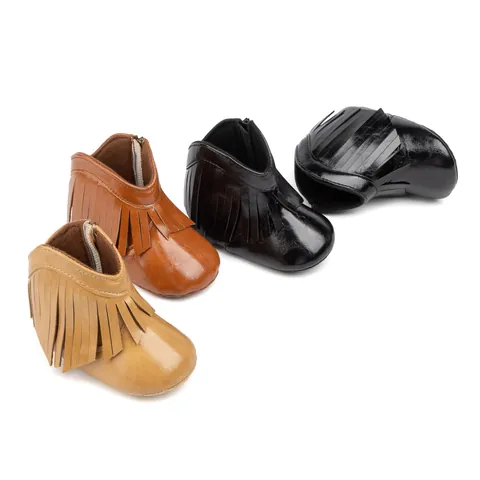 Baby Quasten Stiefel Weiche Sohle Lauflernschuhe Kleinkind Schuhe Mit Seitlichem Reißverschluss Für Säuglinge Jungen Mädchen Künstliches PU Leder