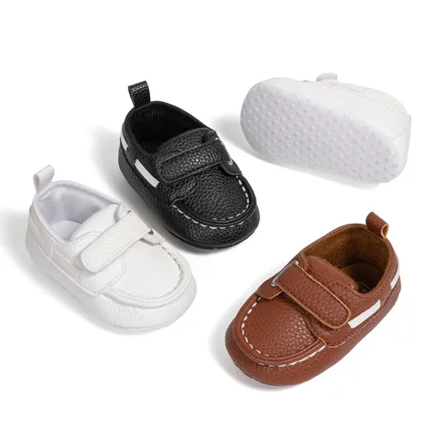 Baby First Walker Shoes Breathable Litchi Pattern PU Leather Soft Sole Anti-Slip Moccasins With Hook And Loop For Infants Toddlers