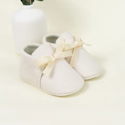 Newborn Baby Soft Sole Pre-walker Shoes Striped Corduroy Infantile Toddler Crib Shoes With Bowknot Breathable Cotton First Walker