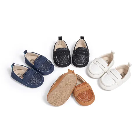 Breathable Non-Slip Soft Sole Infant Loafers For Baby Boys Girls Woven Texture Artificial PU Leather First Walkers Prewalker Shoes