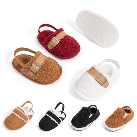 Infant Baby Soft Sole Prewalker Shoes Autumn Winter Warm Faux Suede Fleece Lined Slippers Non-Slip Walkers Elastic Strap
