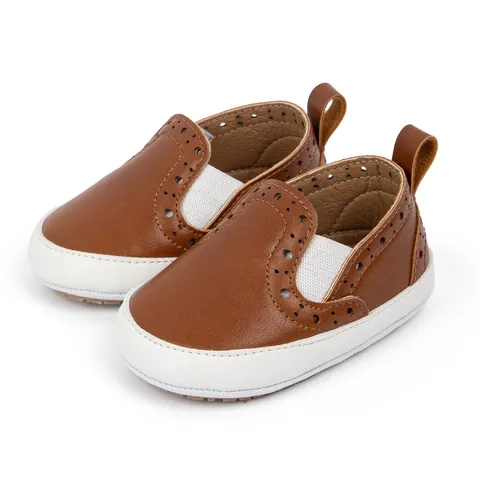 Infant Soft Sole Walking Shoes Faux Leather Brogue Slip On Pre Walker Shoes For Baby Boys Girls Casual Comfort Toddler Loafers