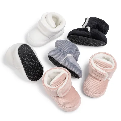 Infant Baby Winter Warm Boots Corduroy Plush Lined Soft Sole First Walkers Hook And Loop Closure For Newborn Toddler Shoes