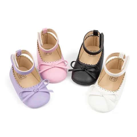 Baby Girls Bow Soft Sole Mary Jane Shoes Scalloped Trim Prewalker Toddler Princess Flats Synthetic Leather Infant Footwear