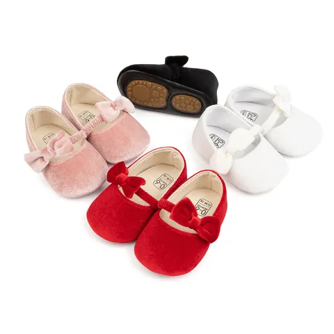 Baby Girls Velvet Princess Shoes Sweet Bow Soft Sole Mary Jane Anti Slip Infant First Walkers Toddler Party Wedding Shoes