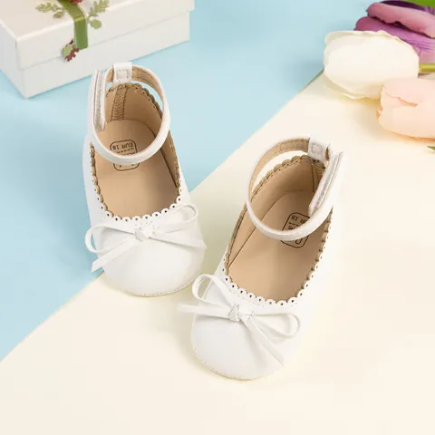 Baby Girls Bow Soft Sole Mary Jane Shoes Scalloped Trim Prewalker Toddler Princess Flats Synthetic Leather Infant Footwear