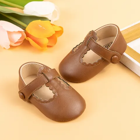 Infant Baby Girl Mary Jane Shoes Scalloped Edge Artificial Leather Soft Sole Non-Slip First Walkers Princess Party Shoes