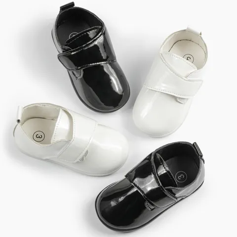 Infant Baby Patent Leather Shoes Soft Sole Prewalker Shoes Hook And Loop Formal Dress Shoes For Toddler Boys Girls Wedding Party