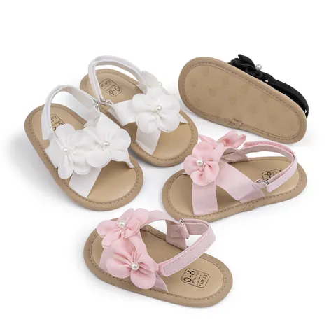 Baby Mädchen Blumen Prinzessin Sandalen Kunstperle Weiche Sohle Lauflernschuhe Atmungsaktive Leinwand Kleinkind Schuhe