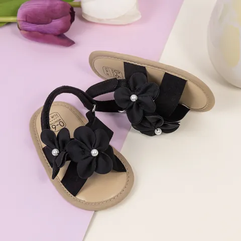 Baby Mädchen Blumen Prinzessin Sandalen Kunstperle Weiche Sohle Lauflernschuhe Atmungsaktive Leinwand Kleinkind Schuhe