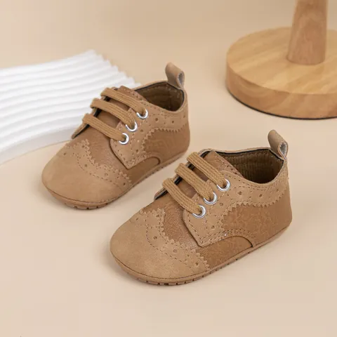 Infant Baby Boys Oxford Shoes Artificial PU Soft Sole Prewalker Brogue Carved Lace Up First Walking Shoes Vintage British Style
